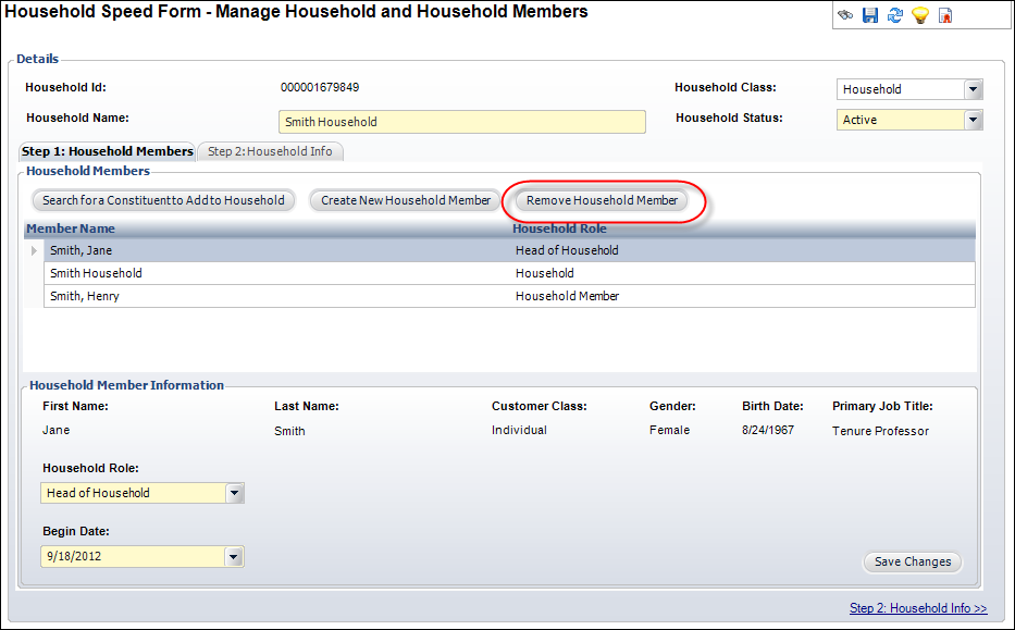 Removing a Household Member from a Household